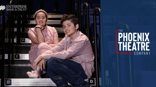 The Phoenix Theatre Company logo and two children sitting on stairs