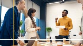 group of business people talking in a conference room